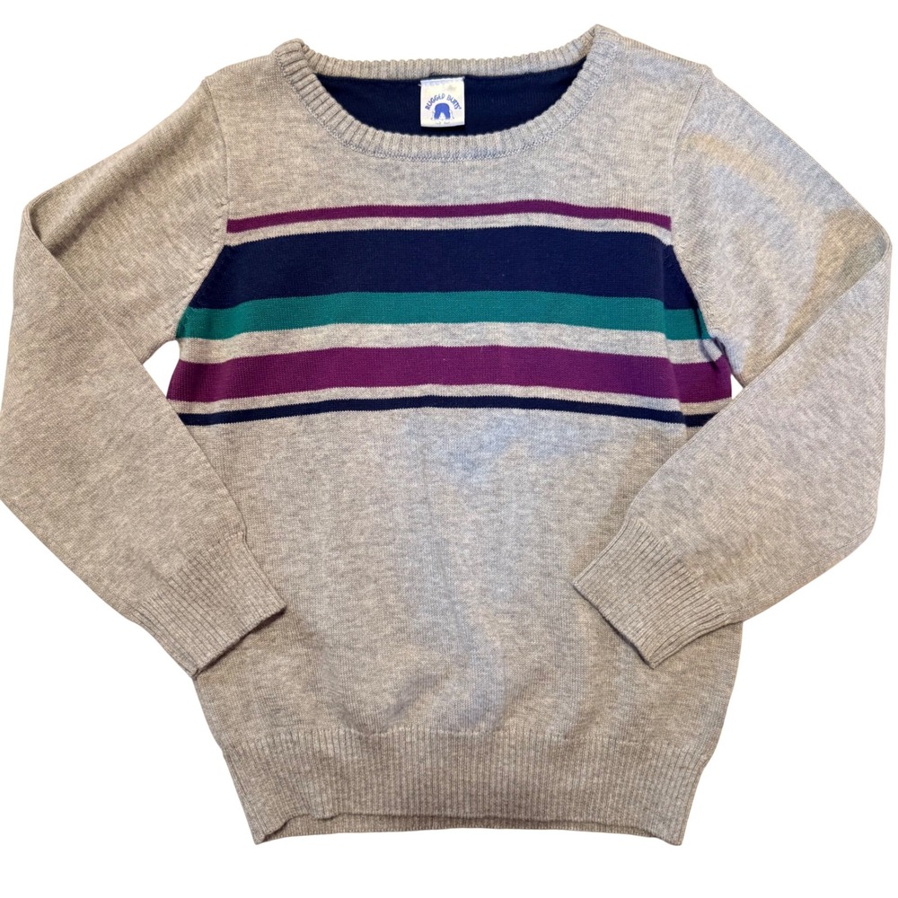 Rugged Butts Boys Grey Striped Knit Pullover Sweater 5‎ Navy Teal Purple Preppy